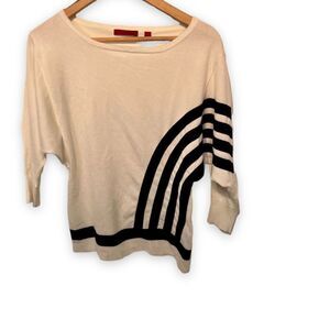 Red Saks Fifth Avenue Vintage Y2K Dolman Sleeve White Sweater Black Stripes